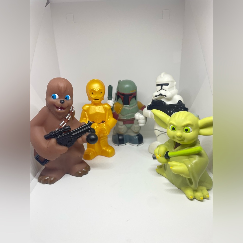 Cute Lot Of 5 Disney Star Wars Vinyl Bath Pool Toys Chewbacca Yoda  D13